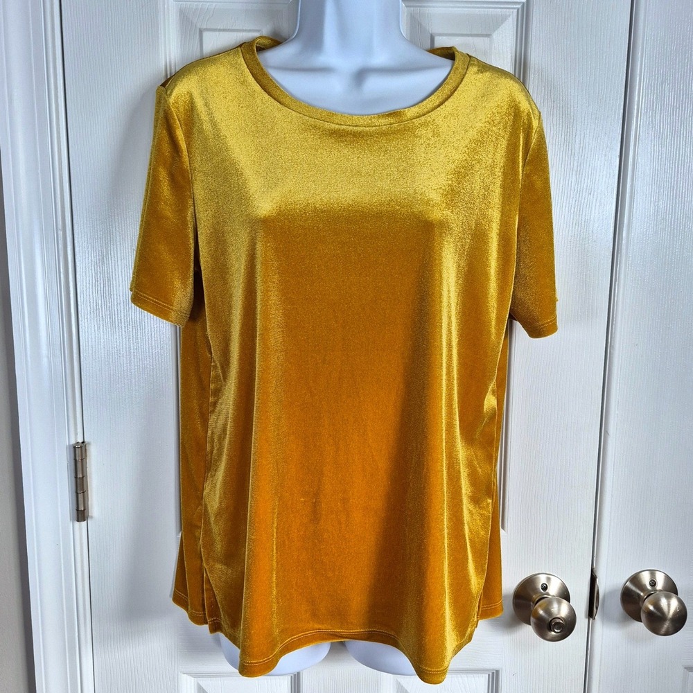 Old navy golden yellow‎ velvet short sleeve top women's medium